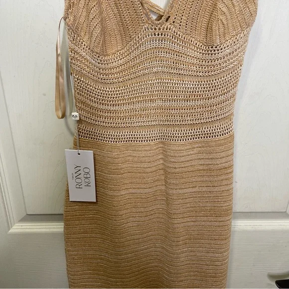 Torn by Ronny Kobo Small "Brown Sand" Beige/Tan Madi Knit Crochet Maxi Dress - Picture 8 of 10